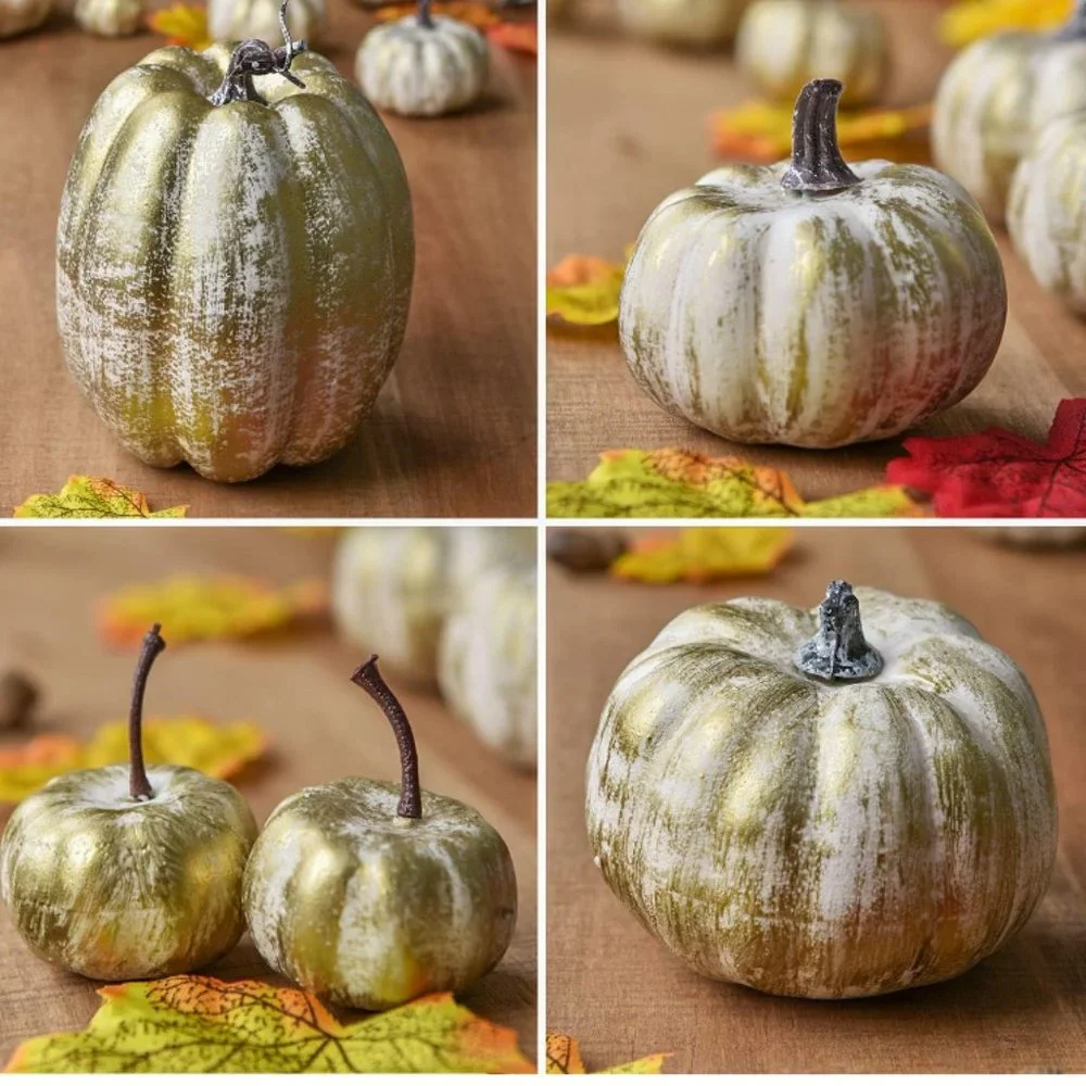 GOLDEN BRUSHED RUSTIC ARTIFICIAL PUMPKIN SET - Picture 4 of 5